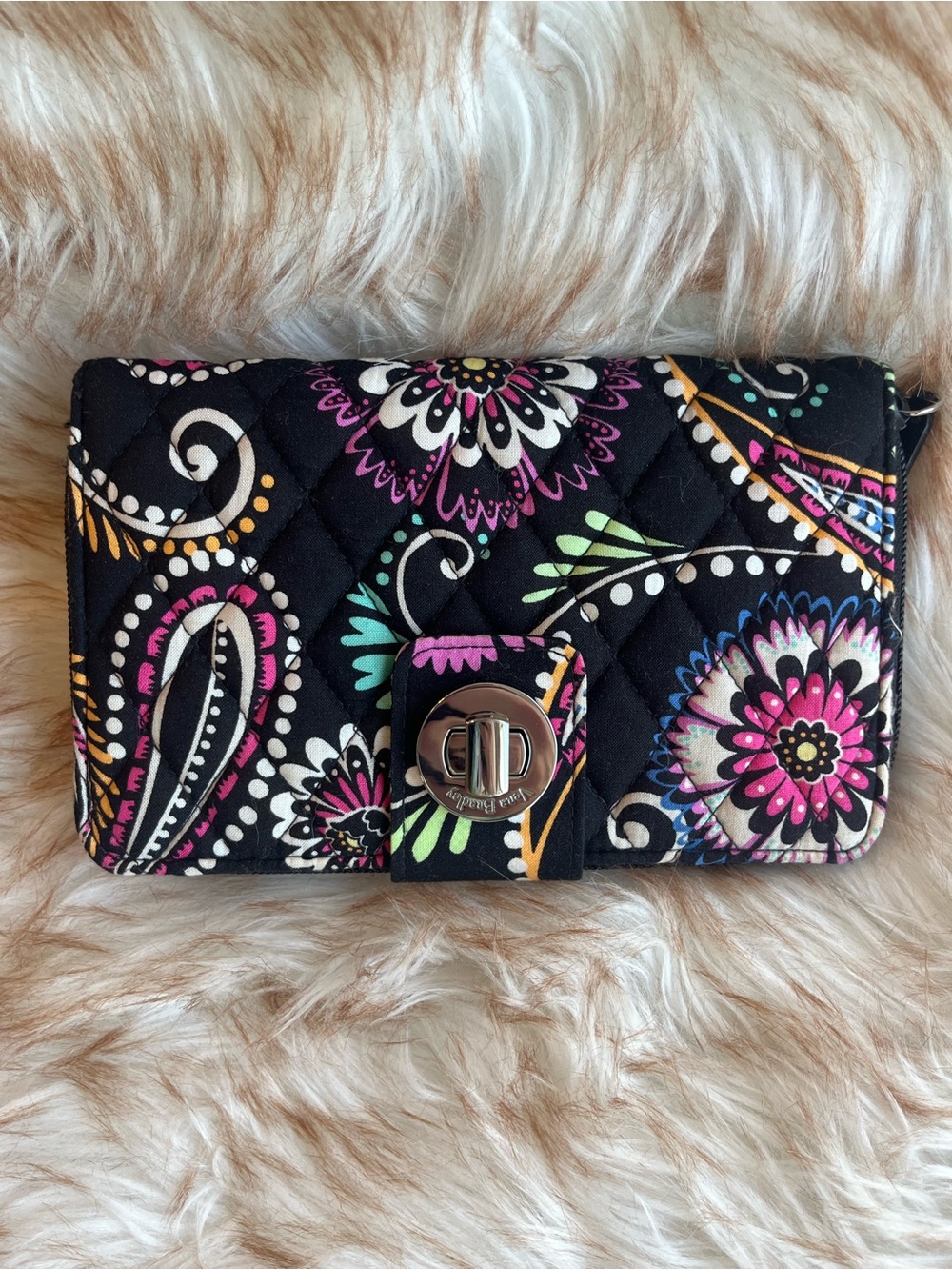 Vera Bradley Black Bandana Quilted Turnlock Wallet